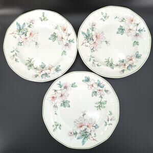 Adams China Azalea Dinner Plates White Green Floral Set 3 Replacements VTG FLAW